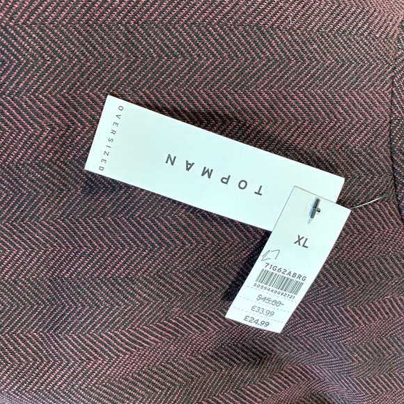 Topman Herringbone Long Sleeve Shirt In Burgundy - Picture 7 of 7